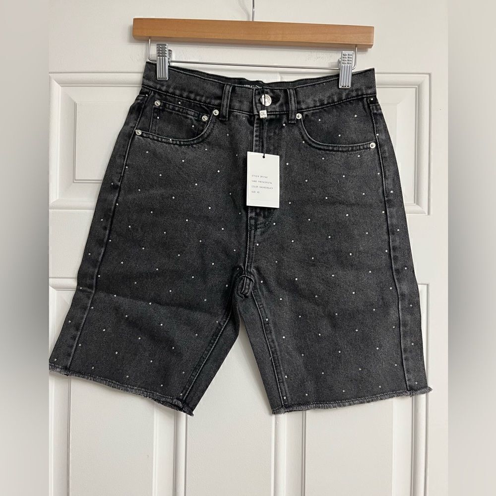 Generation Love Freya Crystal Denim Shorts Washed Black NWT XS REG $185